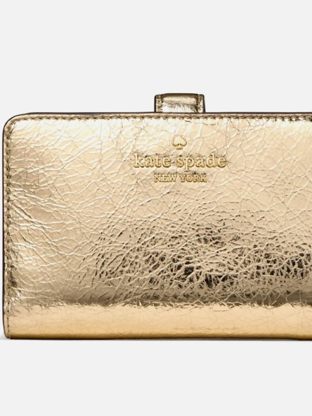 New Kate Spade Metallic Medium Bifold Wallet Gold